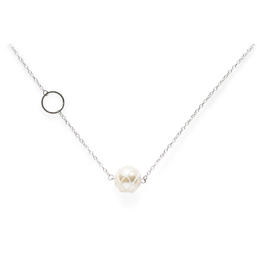 Luna, Crochet Pearl Long Necklace Silver