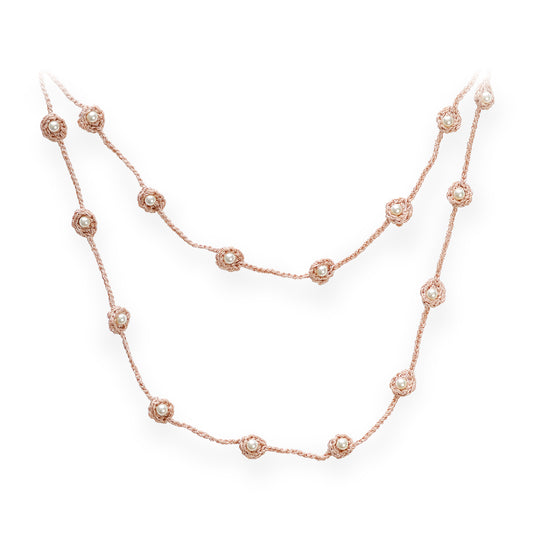 Stardust Little Pearl with Crochet Long Necklace Orange