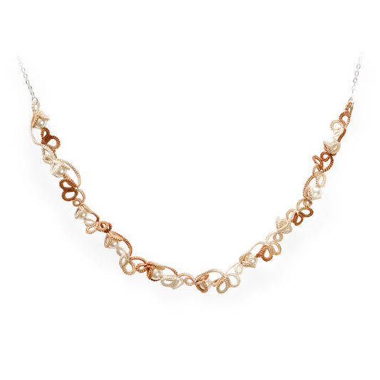 Crochet Twist Flower Pearl Necklace Brown