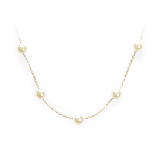 Classic Pearl Crochet Long Necklace Gold