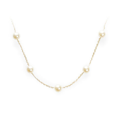 Classic Pearl Crochet Long Necklace Gold