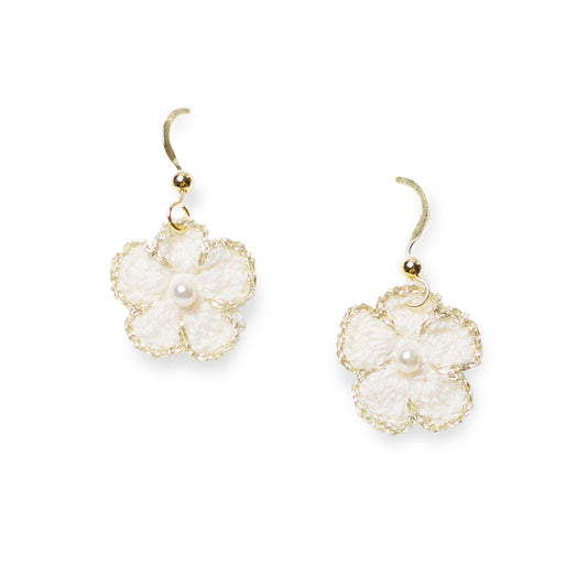 Blossom Golden Crochet Drop Pierce White