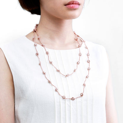 Stardust Little Pearl with Crochet Long Necklace Orange