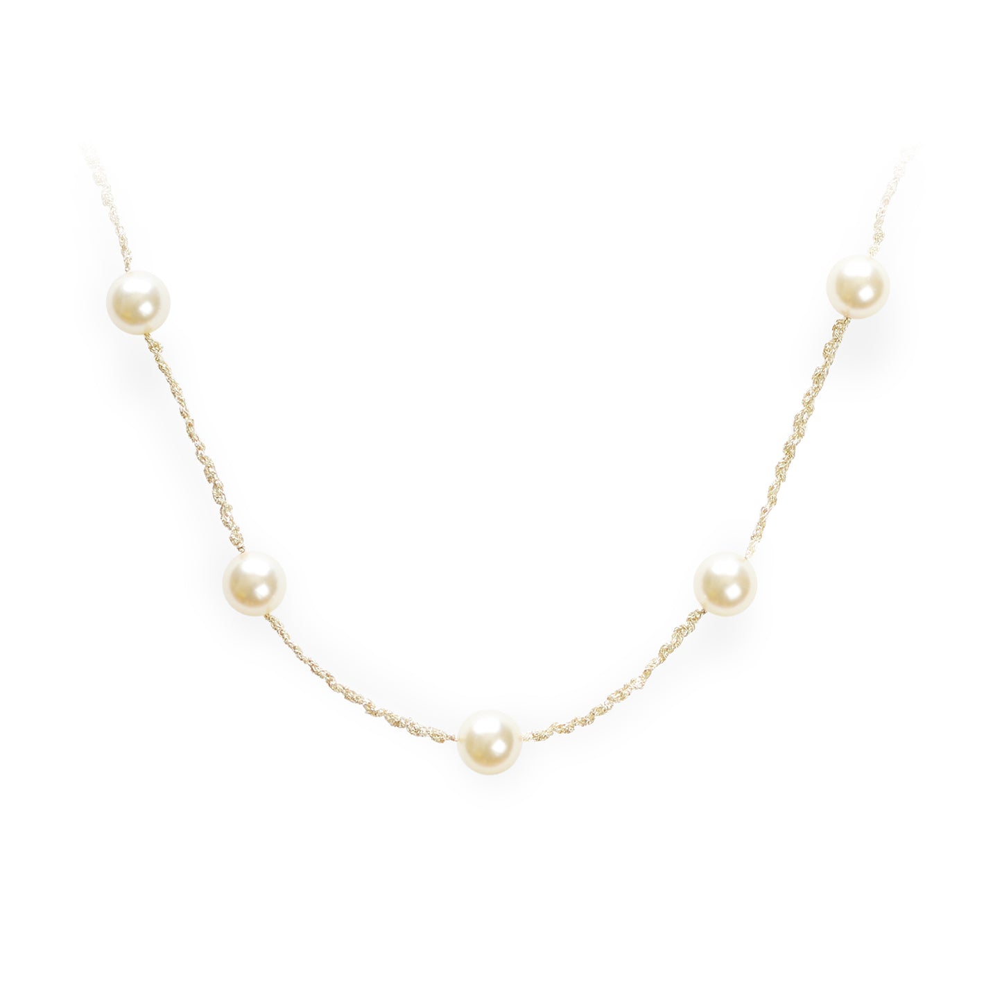 Classic Pearl Crochet Long Necklace Gold
