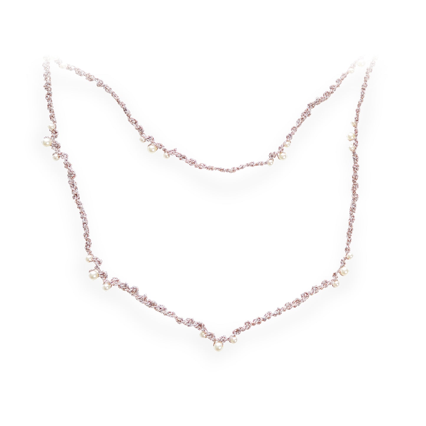 Dripping Pearls Series Double Strand Pearl Crochet Necklace Dusk