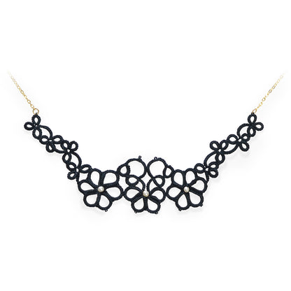 Crochet Magnolia Tatted Necklace Black